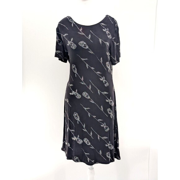 Molly Malloy Evening Vintage 90s Black Rhinestone Roses Midi Dress Size Large - Picture 2 of 12